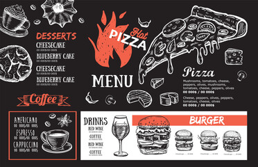 Menu, Restaurant cafe, template design. Food flyer.