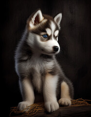 Fototapeta premium Adorable Baby Husky Puppy Dog Illustration. Generative AI