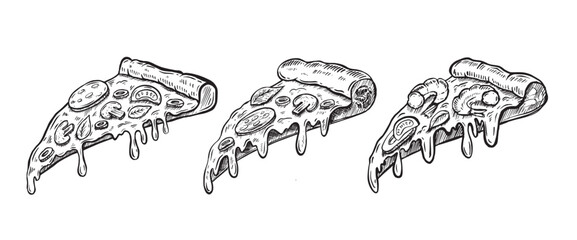 Slice of pizza, hand drawn illustrations, vector.