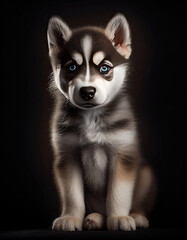 Obraz premium Adorable Baby Husky Puppy Dog Illustration. Generative AI