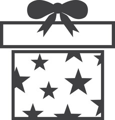 Giftbox in star wrapping paper. Present black icon