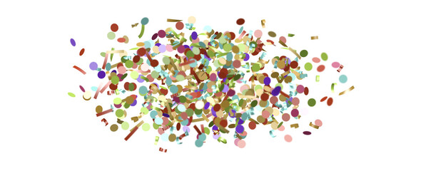 Multicolored paper confetti on transparent background.