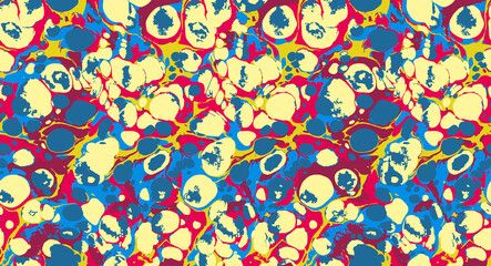 Ebru Stoney Brooke, Turkish Ebru Print, Digitized and Repeated, Red, Blue, Yellow, Marbled, Repeating Pattern Tile, Vector