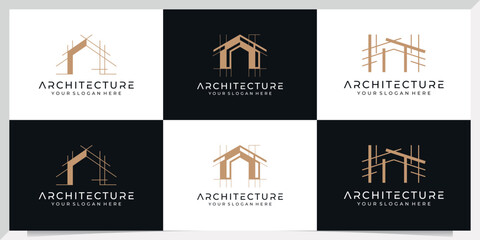 collection of building architecture sets, real estate logo design line art style