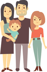 Kids with parents portrait. Happy people standing together