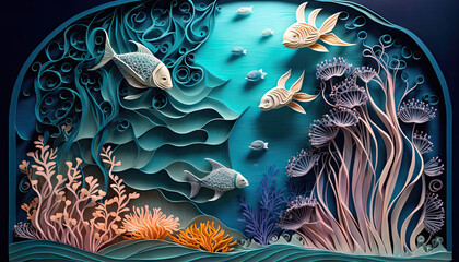 Underwater paper quilling scene