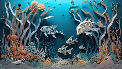 Underwater paper quilling scene