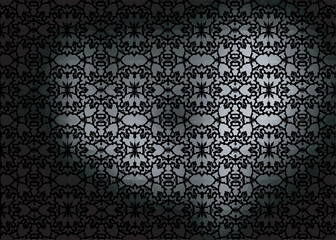 Floral black gradient wallpaper with stylized flowers and leafy patterns,dark background, vector illustration for covers, cards, ads, leaflets, labels, posters, banners and invitations
