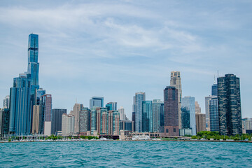 Fototapeta na wymiar Chicago City Skyline / Coastline on a Sunny Day From Lake Michigan