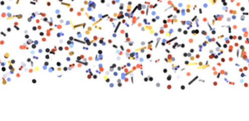 Multicolor confetti abstract background with a lot of falling pieces, isolated on a white background. Festive decorative tinsel element for design