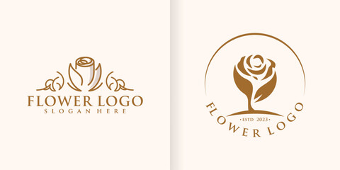 Lotus Flower Collection Abstract logo Beauty Spa Salon Cosmetic brand Linear Style. Looped Leaves Logotype design vector Luxury Fashion template part 5