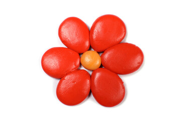 plasticine flower with red petals isolated on white