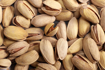 Tasty pistachios background, texture. flat lay close up