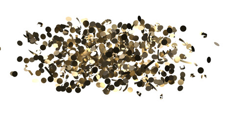 Golden confetti falling down isolated on transparent background.