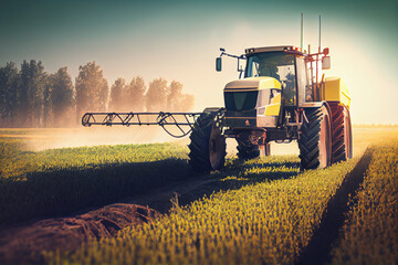 Fototapeta premium Moderner Traktor in Aktion: Effiziente Landwirtschaft auf dem Feld - Generative Ai