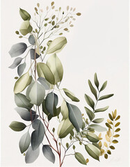 Floral Design Eucalyptus Olive Branch Wedding Stationary Flowers. Generative AI