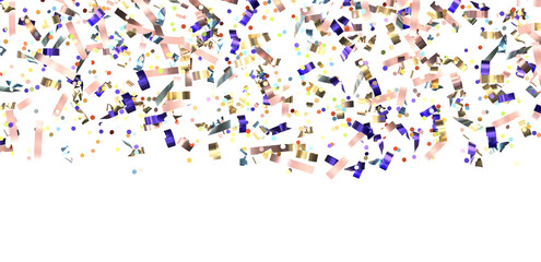 Multicolor confetti abstract background with a lot of falling pieces, isolated on a white background.