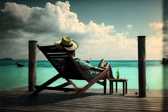 Man Relaxing On A Deck Chair On A Tropical Beach