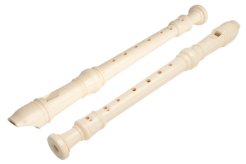 Recorder instrument. Soprano recorder, German fingering. Flute pipe. Classical music instrument for school student education. Learn melody. Flutist concert. High resolution. Isolated background.