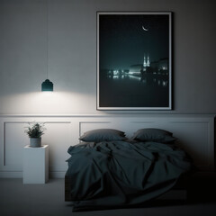 Frame poster mockup in home interior, city of lights and a night of dreams AI Generaion.