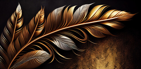 abstract background golden feathers on black background, screensaver, wallpaper