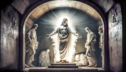 Jesus Auferstehung Resurrection Ostern Abstrakte Surreale Illustration Grafik Generative AI Digital Art Hintergrund Cover