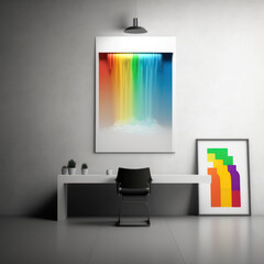Frame poster mockup in home interior, rainbow of colors in a waterfall AI Generaion.