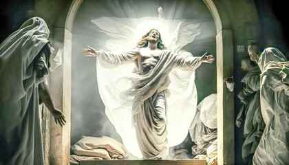 Jesus Auferstehung Resurrection Ostern Abstrakte Surreale Illustration Grafik Generative AI Digital Art Hintergrund Cover - obrazy, fototapety, plakaty