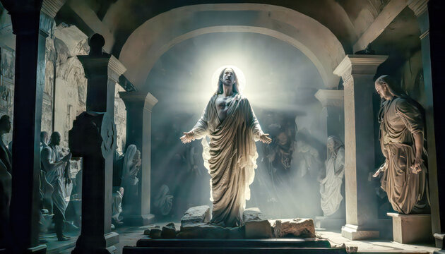 Jesus Auferstehung von den Toten Ostern Abstrakte Surreale Illustration Grafik Geneerative AI Digital Art Hintergrund Cover
