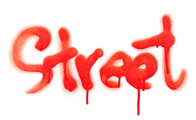 Red spray stain word street, painted graffiti isolated on white, clipping