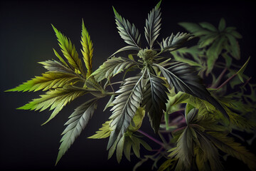 Cannabis bud . Marijuana flower, close up view. Medical Hemp. Generative AI