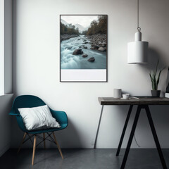 Fototapeta premium Frame poster mockup in home interior, rivers and rapids AI Generaion.