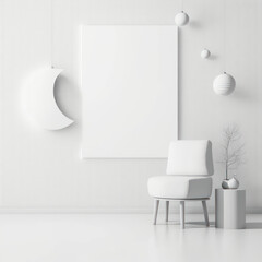 Fototapeta na wymiar Frame poster mockup in home interior, moon and stars AI Generaion.