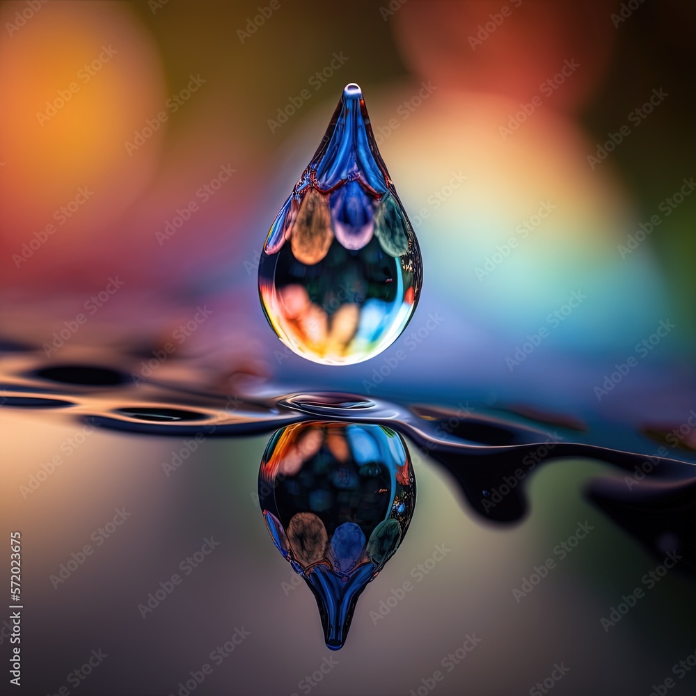 Aufkleber  a drop of water with a multicolored background and reflection.  generative ai
