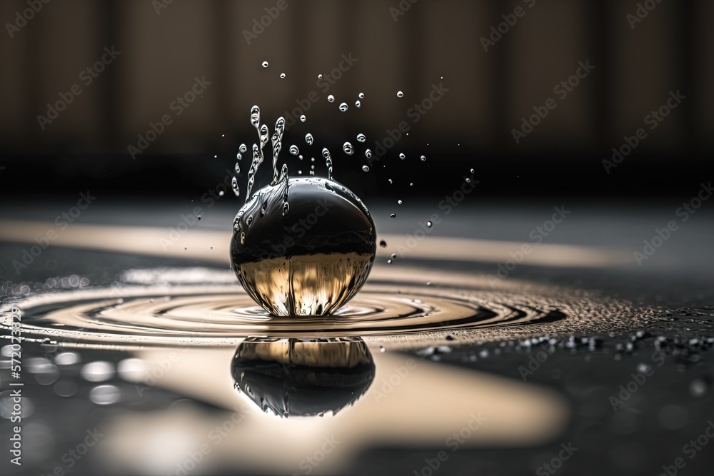 Poster a drop of water falling into a pool of water on a floor. generative ai