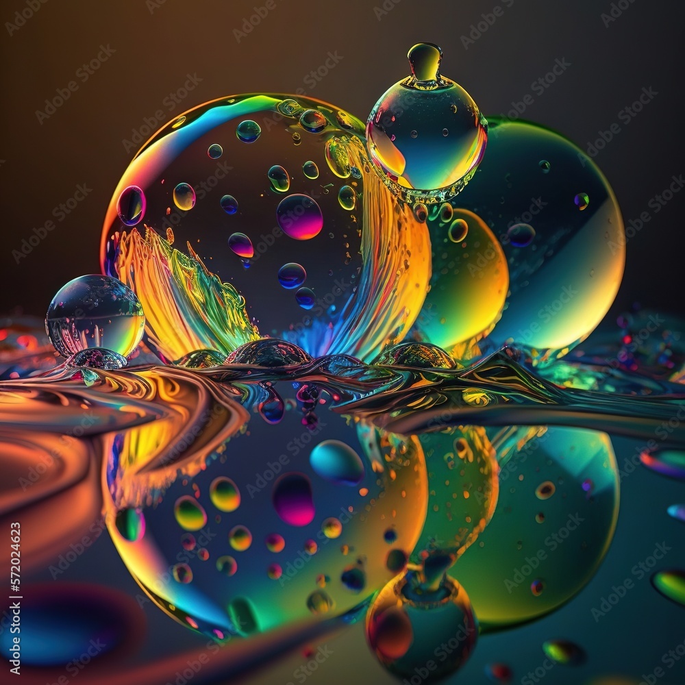 Poster a group of bubbles floating on top of a body of water. generative ai