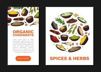 Seasoning and Spices Banner Design with Pile of Condiments in Bowl Vector Template