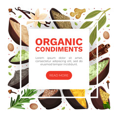 Seasoning and Spices Banner Design with Pile of Condiments in Bowl Vector Template