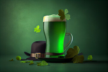 Green beer for St. Patrick's Day, green background. Copy space. Generative Ai - 572024858