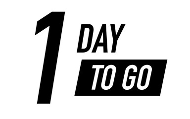 1 day to go vector symbol black color style isolated on white background. Clock, stopwatch, cooking time label. 10 eps