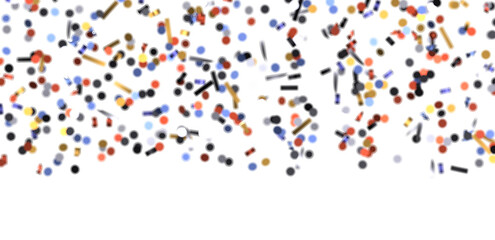 Multicolor confetti abstract background with a lot of falling pieces, isolated on a white background. Festive decorative tinsel element for design