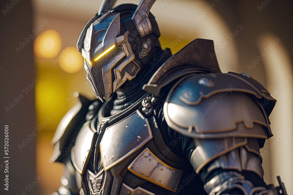 Poster a close up of a person in a suit of armor. generative ai