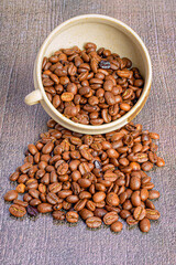 a cup with coffee beans