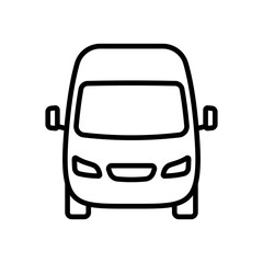 Van icon. Minibus. Black contour linear silhouette. Front view. Editable strokes. Vector simple flat graphic illustration. Isolated object on a white background. Isolate.
