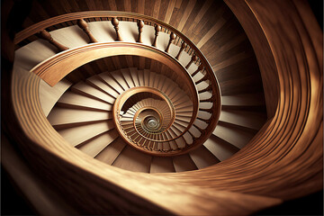 ilustración de una escalera de caracol de madera. Generative AI