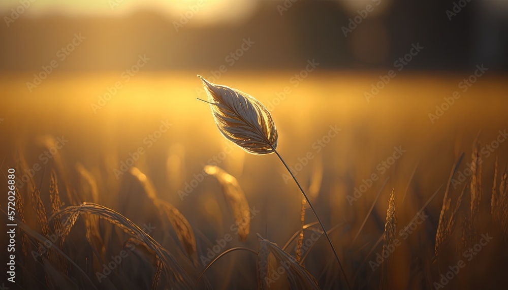 Poster a single leaf is in the middle of a wheat field. generative ai