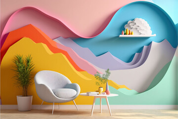 ilustración de una habitación coloreada con un sillón y una mesa. 3D. Generative AI