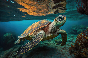 Sea turtle in the Galapagos Islands, generative AI
