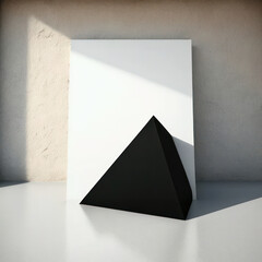 Background for product presentation, glossy black trapezoid with curious angles built from sandstone AI generation.