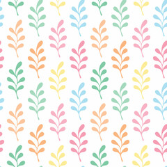 Seamless pattern of hand drawn doodle retro style leaves on isolated background. Romantic love background design for springtime, mother’s day, Easter, wedding celebration.